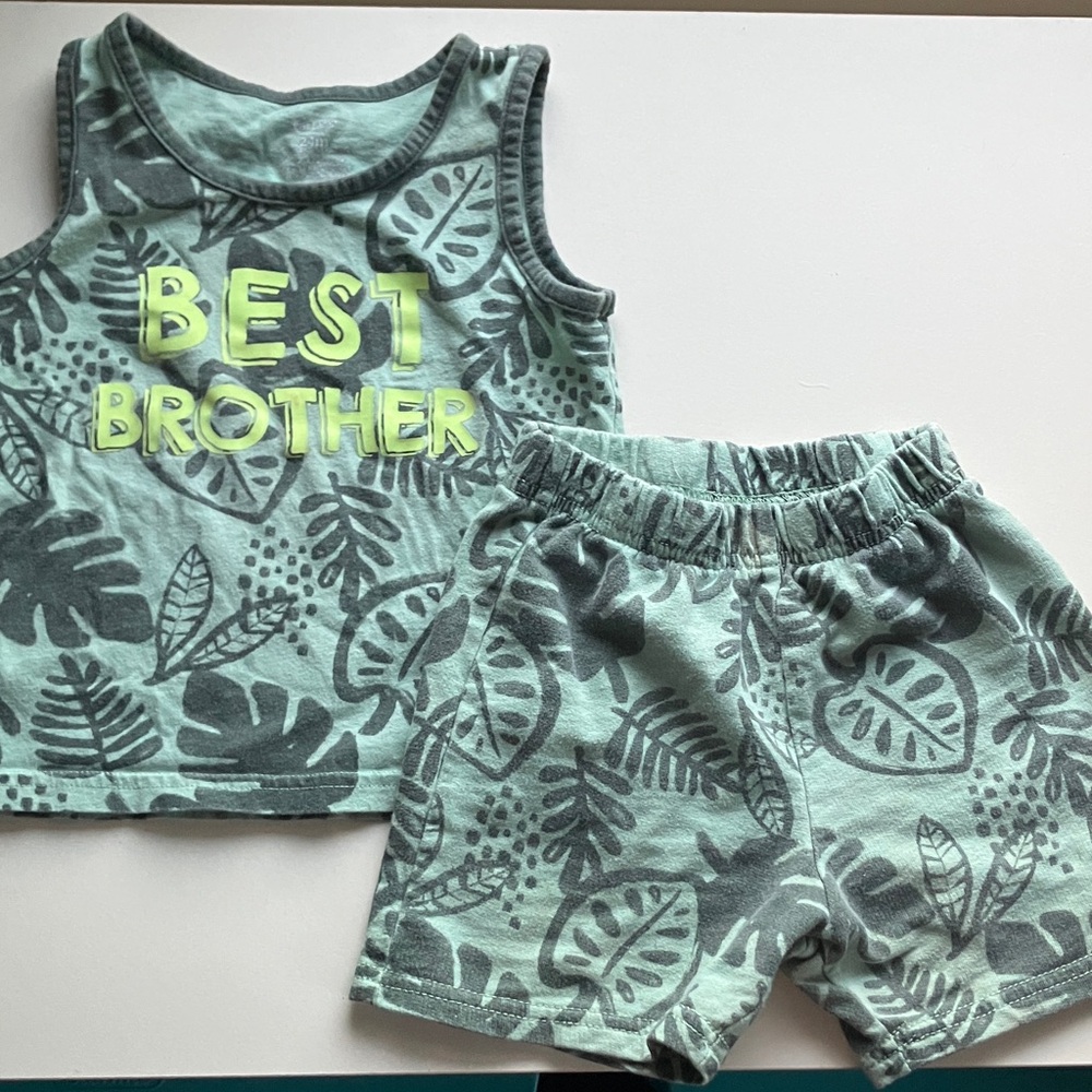 🌻Best Brother Leaf Print Tank and Shorts Set